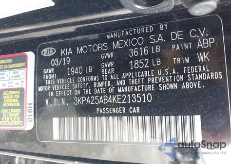 2019 Kia Rio S from USA, damaged, VIN 3KPA25AB4KE213510